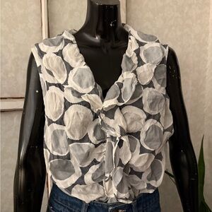 FARINAZ TAGHAVI 100% Cotton Sleeveless Button Up Ruffle Blouse Size 14